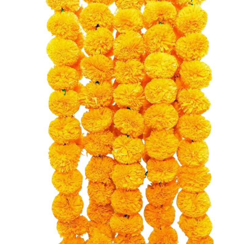 Genda lari 5 pcs ( each 5 feet ) artificial marigold garland (Yellow) colour